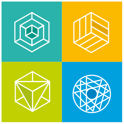 affiche des séminaires BEA représentant quatre formes géométriques sur fond de couleurs