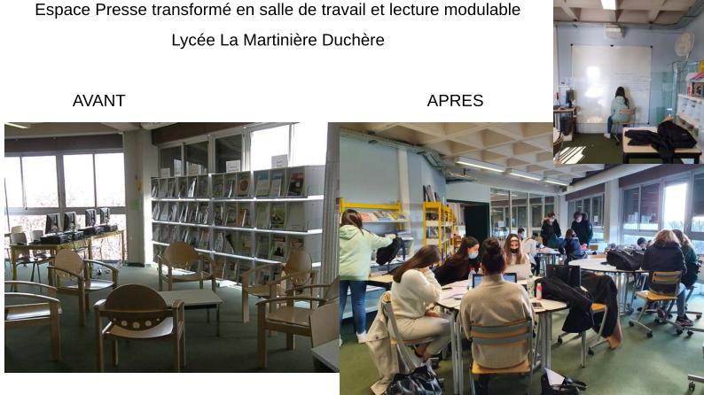 image avant / après de la transformation de l’espace presse au lycée La Martinière Duchère