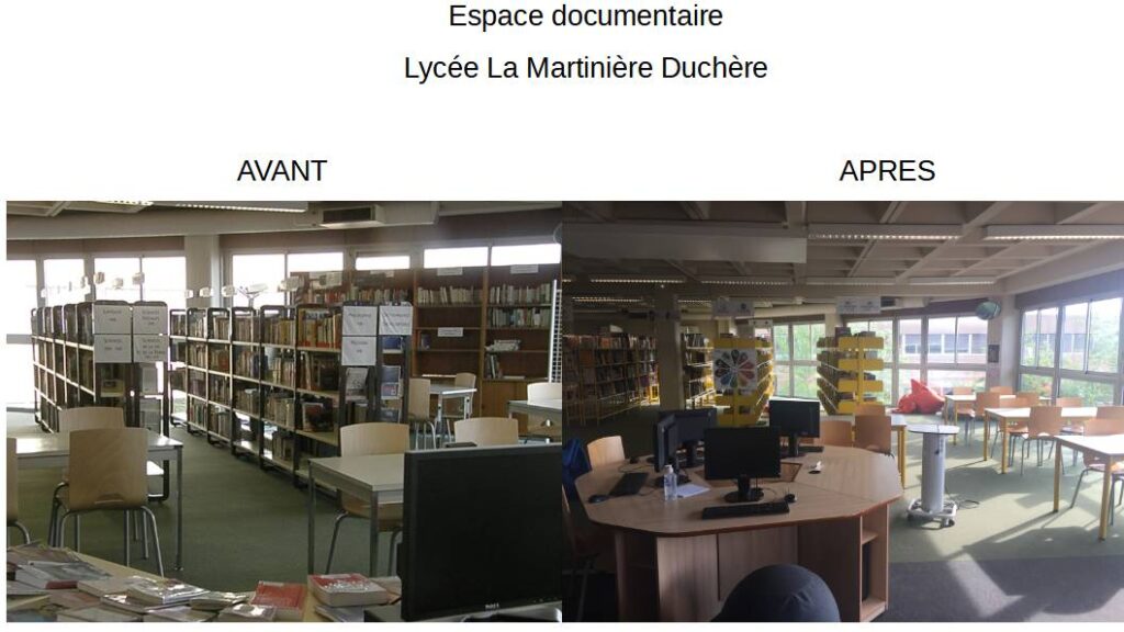 image avant / après de l'évolution de l’espace documentaire du lycée LMDuchère