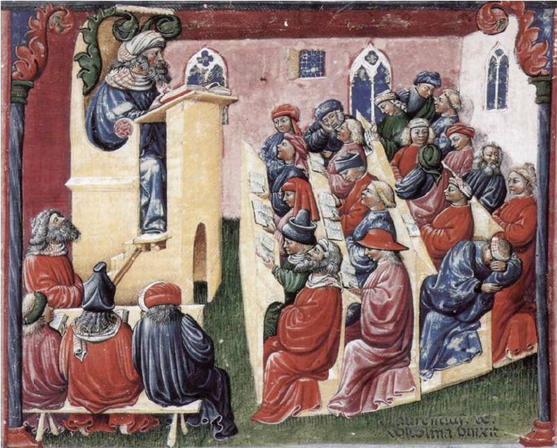 représentation d'Henricus de Alemannia devant ses élèves (1350)