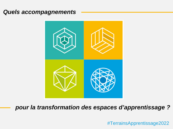 image avec le logo du séminaire Terrains d'Apprentissage et sa problématique : quels accompagnements pour la transformation des espaces d'apprentissage